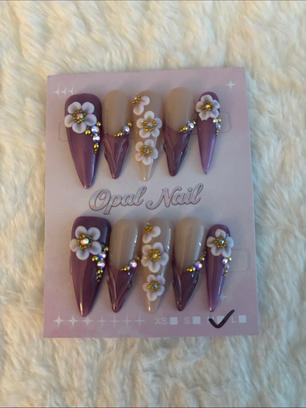 Purple & Beige 3D Floral Press-On Nails